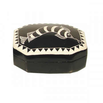 Kenyan Soapstone Fish Jewel Box, Black 10x8x5cm