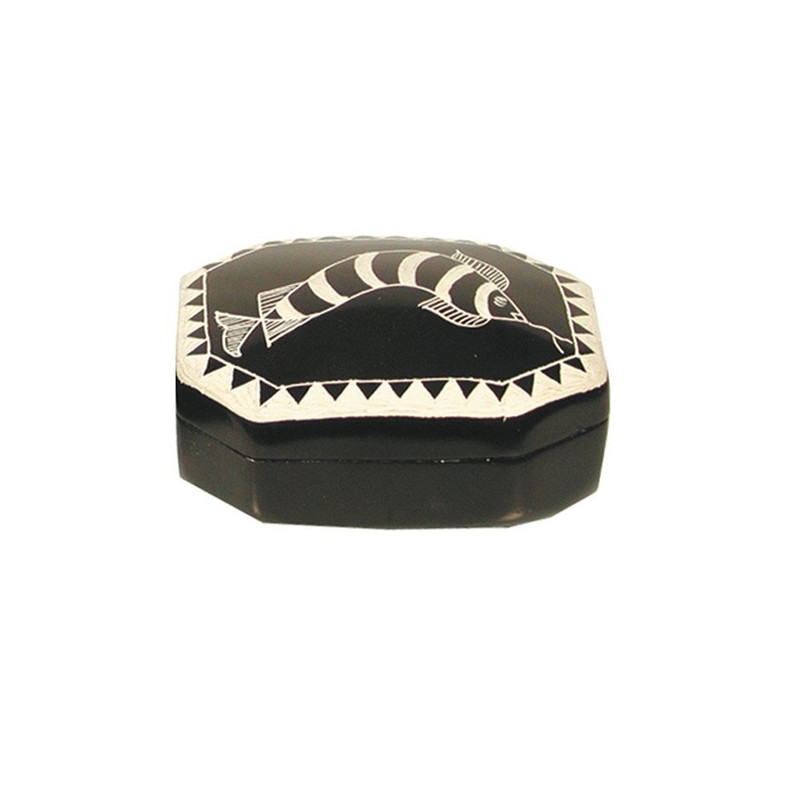 Porta-joias Pedra Sabão Quênia Peixe Preto 10x8x5cm Porta-joias Pedra Sabão Quênia Peixe Preto 10x8x5cm