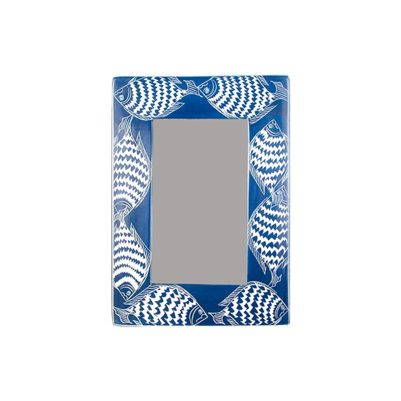 Porta-retratos Pedra Sabão Quênia Peixe Azul 15x20cm Porta-retratos Pedra Sabão Quênia Peixe Azul 15x20cm