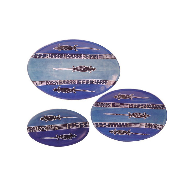 Set/3 plateaux bleu ovale 31,26,20cm Set/3 plateaux bleu ovale 31,26,20cm