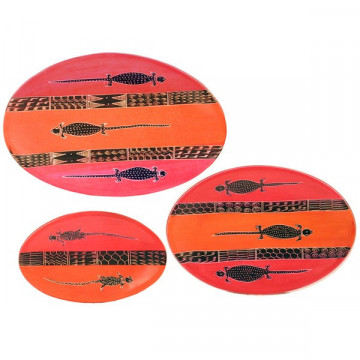 Set 3 Pratos Oval Vermelho-Marrom 31,26,20cm