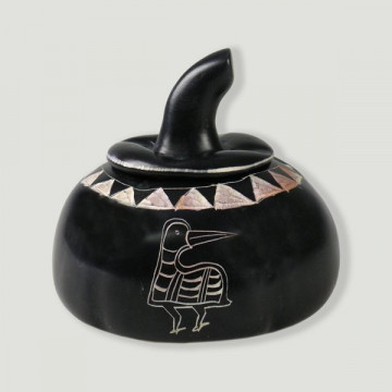 Kenyan Soapstone Pumpkin. Black bird model 1