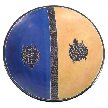 Kenyan Soapstone Bowl 40cm blue-yellow turtle