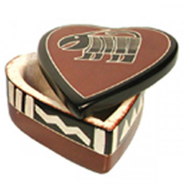 Caixa Coração Pedra Sabão Quênia 3 Animais 9x13cm