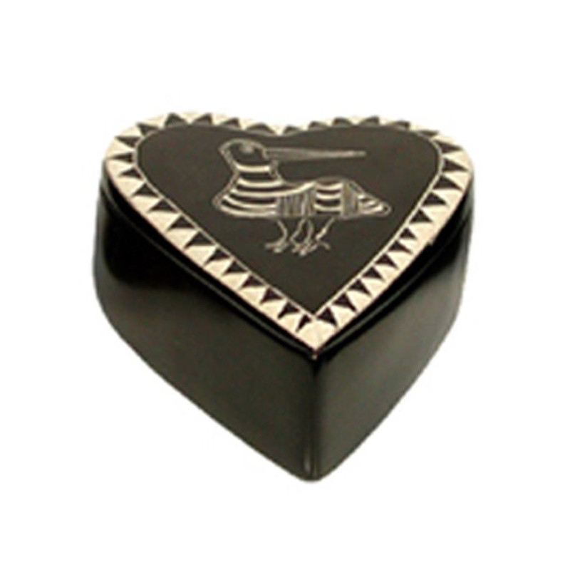 Boîte coeur Pierre savon Kenya oiseau noir 9x13cm Boîte coeur Pierre savon Kenya oiseau noir 9x13cm