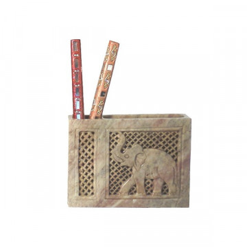 Soapstone card holder carved elephant pencil case