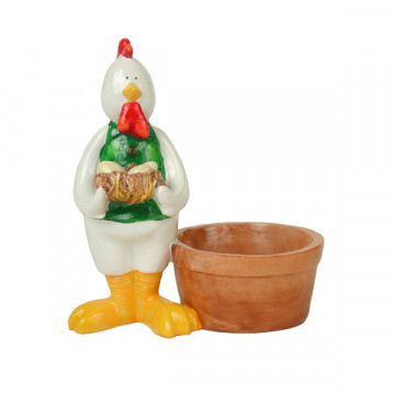 Poule avec pot résine Modèle 02 16cm