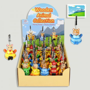 WOODEN ANIMAL COLLECTION. Photo frame wooden clamp