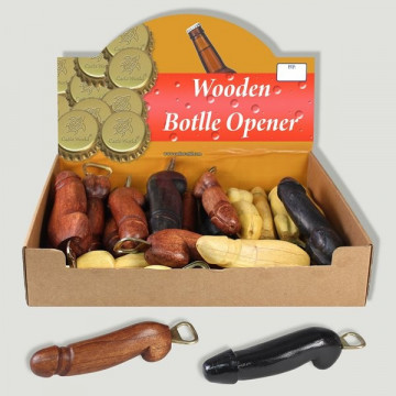 WOODEN BOTTLE OPENER. Brown wooden bottle opener and