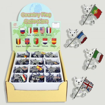 COUNTRY FLAG COLLECTION. Petits ours en cristal avec drap