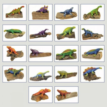 Dinosaurs. Figures in a wooden log. Models