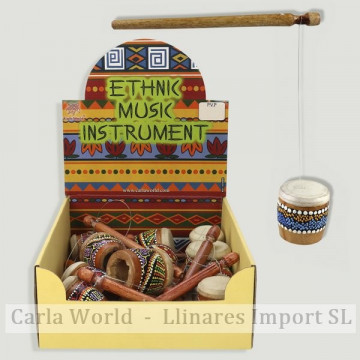 ETHNIC MUSIC INSTRUMENT. Bois crécelle peint ab