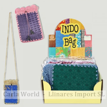 INDUS BAG. Petit sac tissu crochet assorti 12x19cm