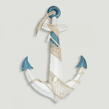 Wooden anchor. Red seashells model. 40x57cm