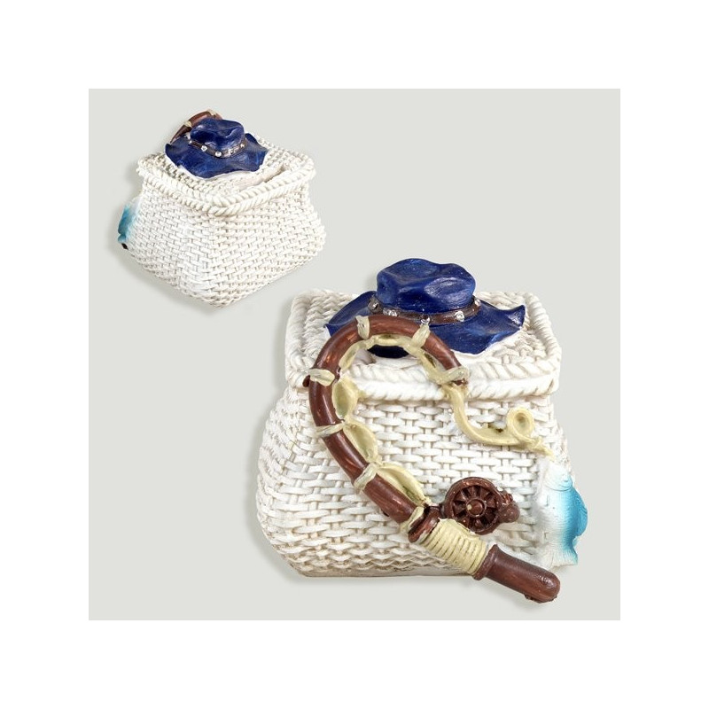 Hucha Cesta pesca con Sombrero resina. 8x7x7cm Hucha Cesta pesca con Sombrero resina. 8x7x7cm
