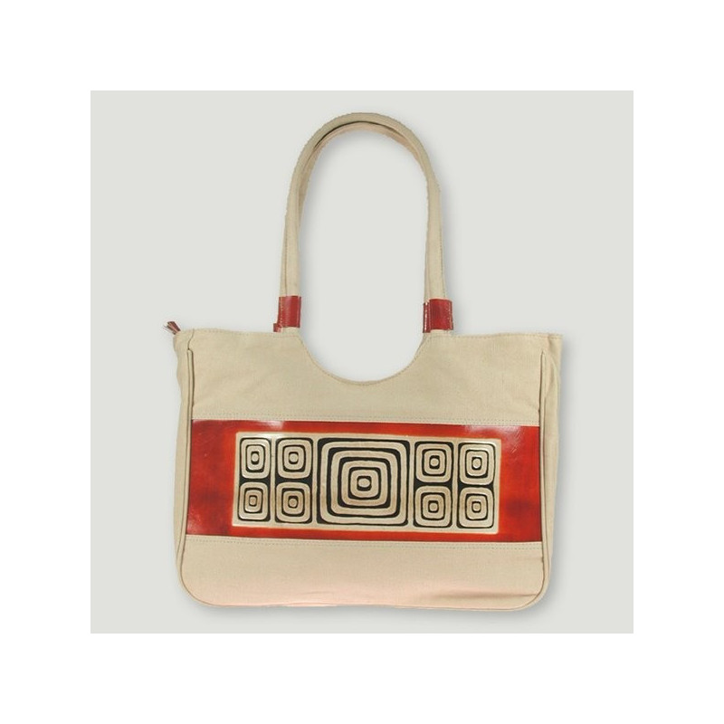 Bolso Lona. Borda Decorativa em Couro 37x51 Bolso Lona. Borda Decorativa em Couro 37x51