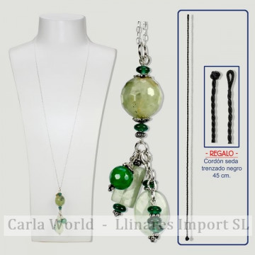  AZAHAR silver Pendant. Prehnite and Green Agate. 80c