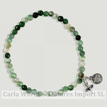 Pulsera AZAHAR plata. Ágata bandeada verde con abalorio