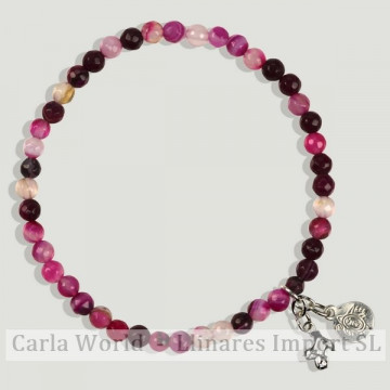 Pulsera AZAHAR plata. Ágata rosa con abalorios pla