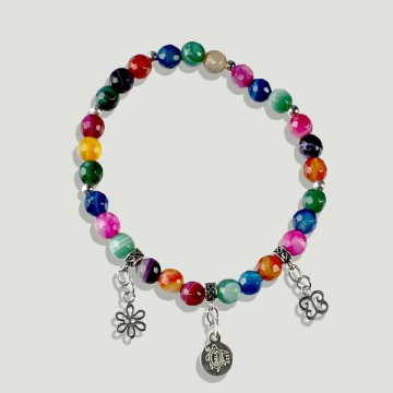 AZAHAR silver bracelet. Multicolored agate with abalor