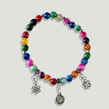 Pulsera AZAHAR plata. Ágatas multicolor con abalor