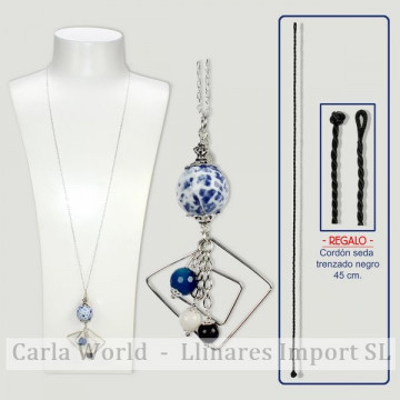 BRISA silver pendant. Agates and Aventurine. 80 cm