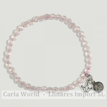 BRISA silver Bracelet. Pink faceted 4mm quartz. Aba