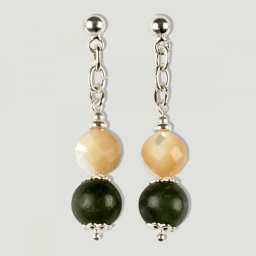 FOREST silver earrings. Jade and Nacre. plat string