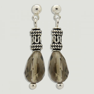 FOREST silver earrings. Smoked Quartz. drop face