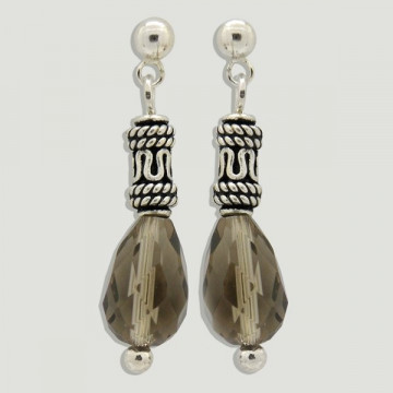 Pendientes FOREST plata. Cuarzo ahumado. Gota face