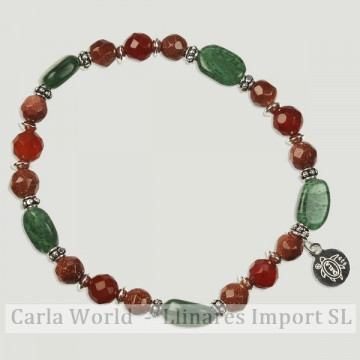 FOREST silver bracelet. Green Jade, Carneola, Aventu