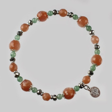 Pulsera FOREST plata. Piedra Sol, Aventurina Verde