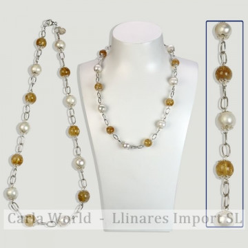 Collier SKADE argent. Citrine et Perle. 45cm