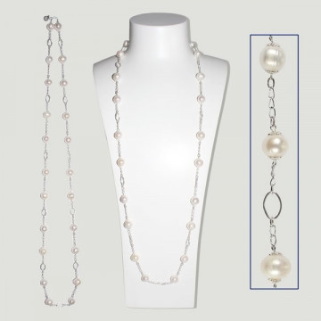 SKADE silver Earrings. White pearls. silver chain