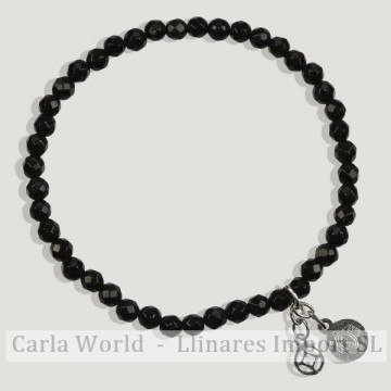 Bracelet SKADE argent. Onyx. Boule à facettes 4mm. Abal