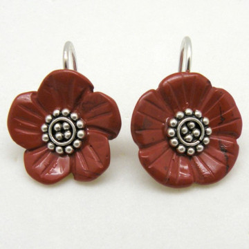 SAHARA silver Earring. Red jasper flower