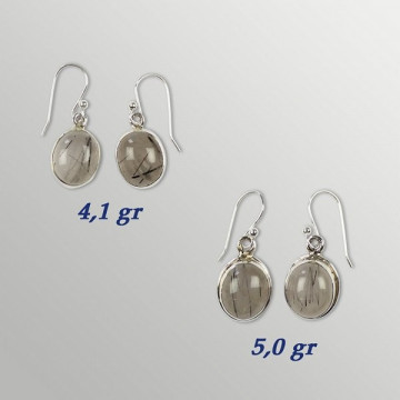 Pendientes Plata. CUARZO TURMALINADO. De 3 a 6gr.