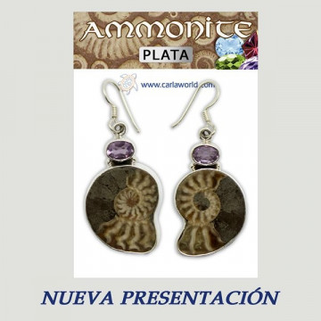 Silver earrings. AMMONITE with GEM. 12 to 18gr.
