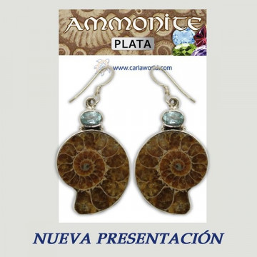 Silver earrings. AMMONITE with GEM. 12 to 18gr.