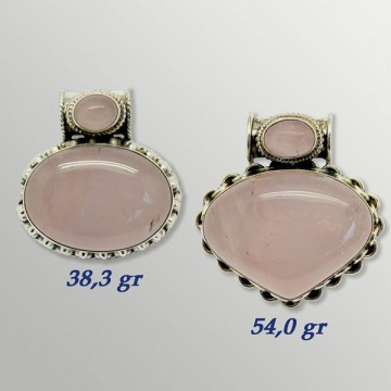 Silver pendant. Double Cabochon. ROSE QUARTZ. 38 to