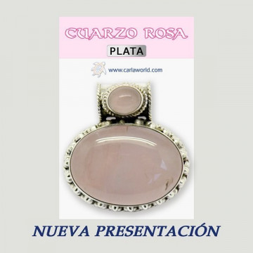 Colgante Plata. Doble Cabujon. CUARZO ROSA. De 38 