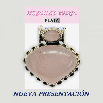 Colgante Plata. Doble Cabujon. CUARZO ROSA. De 38 