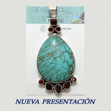 Silver pendant. TURQUOISE MAGNESITE with Gems. 2 to