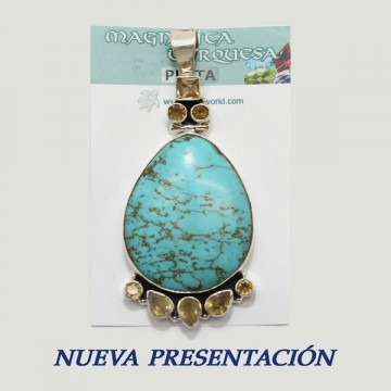 Silver pendant. TURQUOISE MAGNESITE with Gems. 2 to