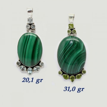 Silver pendant. MALACHITE with Gems. 20 to 31gr.
