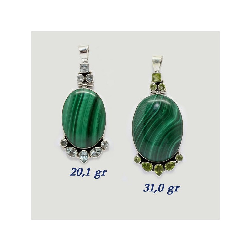 Silver pendant. MALACHITE with Gems. 20 to 31gr. Silver pendant. MALACHITE with Gems. 20 to 31gr.