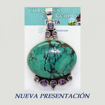 Silver pendant. TURQUOISE with Gems. 11 to 23gr.