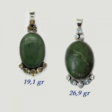 Silver pendant. NEPHRITE JADE with Gems. 19 to 27gr.