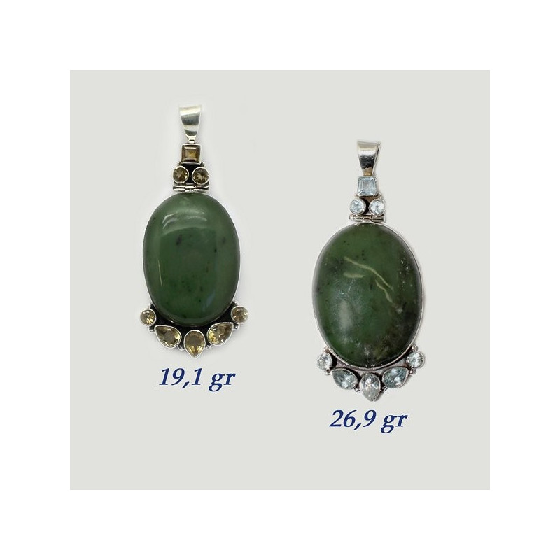 Colgante Plata. JADE NEFRITA con Gemas. De 19 a 27gr. (PRECIO POR GRAMO) Colgante Plata. JADE NEFRITA con Gemas. De 19 a 27gr. (PRECIO POR GRAMO)