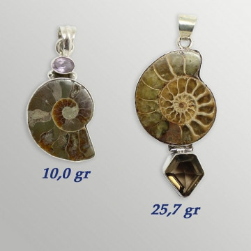 Silver pendant. AMMONITE with Gems. 10 to 26gr.